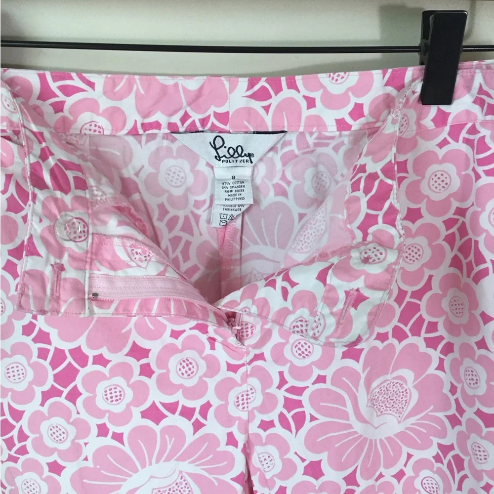 Lilly Pulitzer Pink and White Floral Capri Cropped Pants